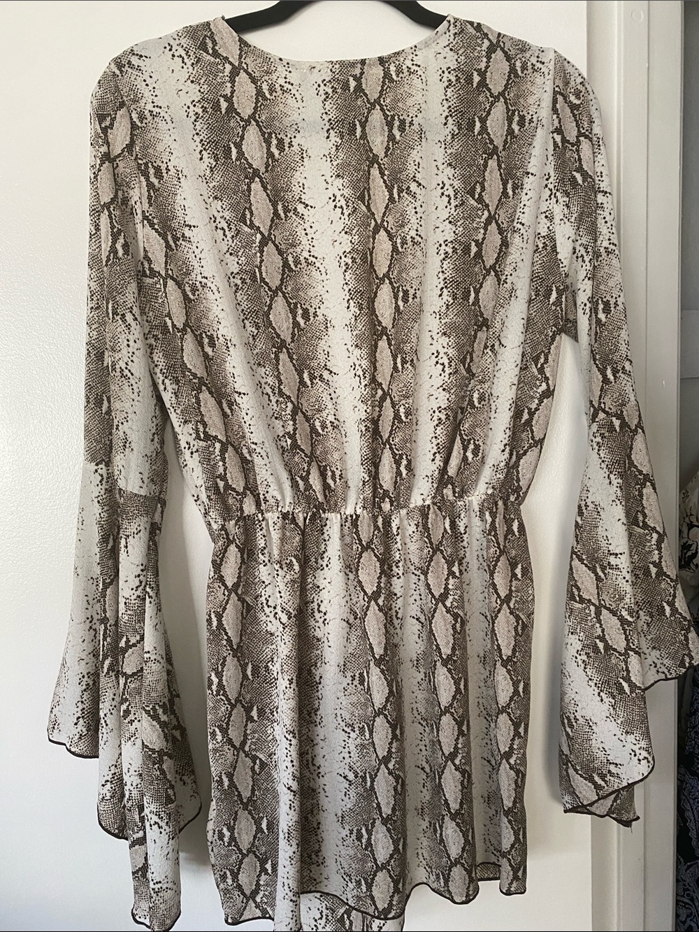 Blue Blush Snakeskin Print Faux Wrap Top - Boho Bell Sleeves - Picture 5 of 5
